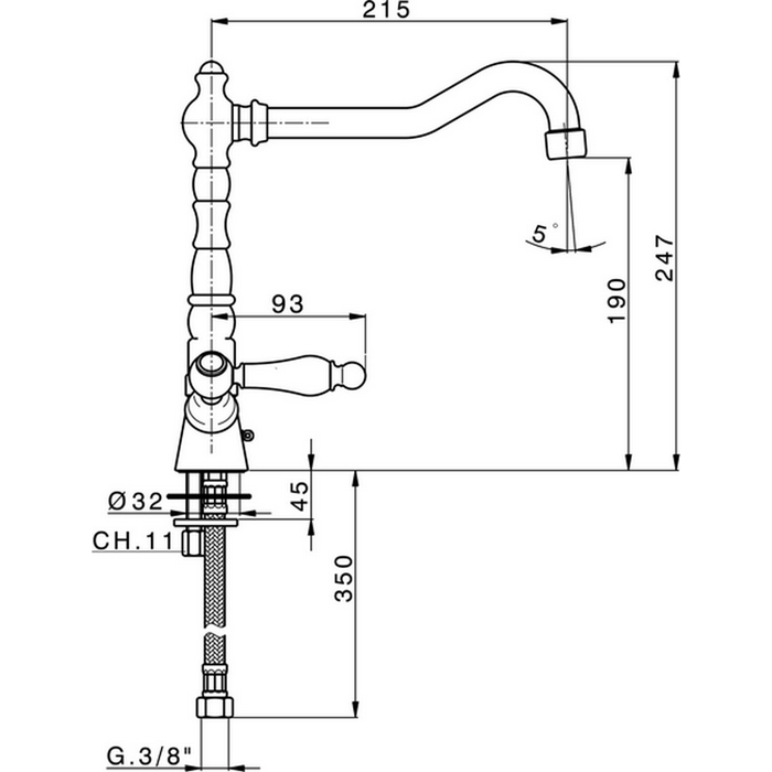 CISAL Arcana Toscana Смеситель для раковины на 1 отверстие, с донным клапаном, цвет золото/белый