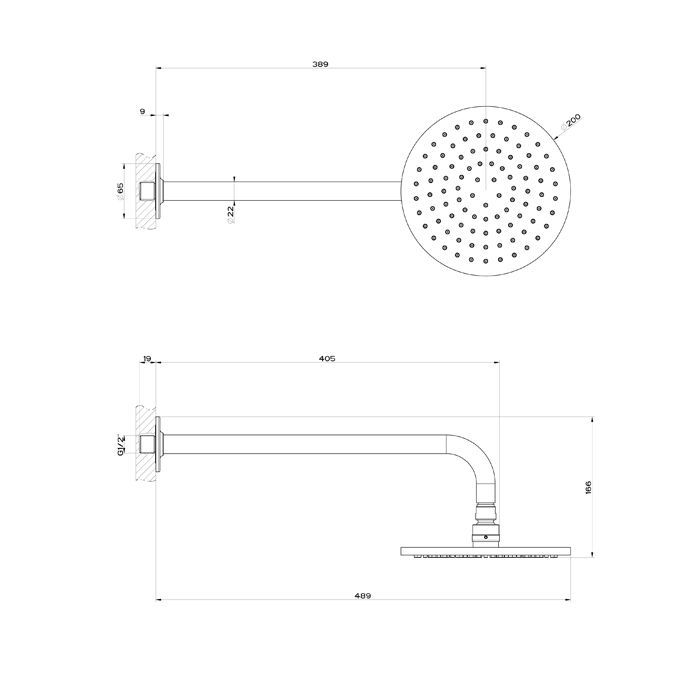 GESSI INCISO Душевая головка настенная, шарнирная на 1/2”,  Ø200мм, цвет: nero XL