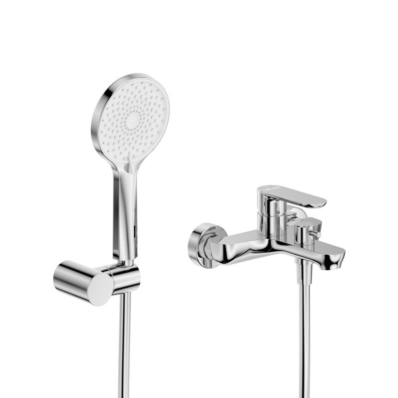 STYLUS-VD-NOP Смеситель для ванны и душа однорычажный в комплекте с ручным душем, шлангом и держателем, чёрный матовый, артикул STYLUS-VD-NOP