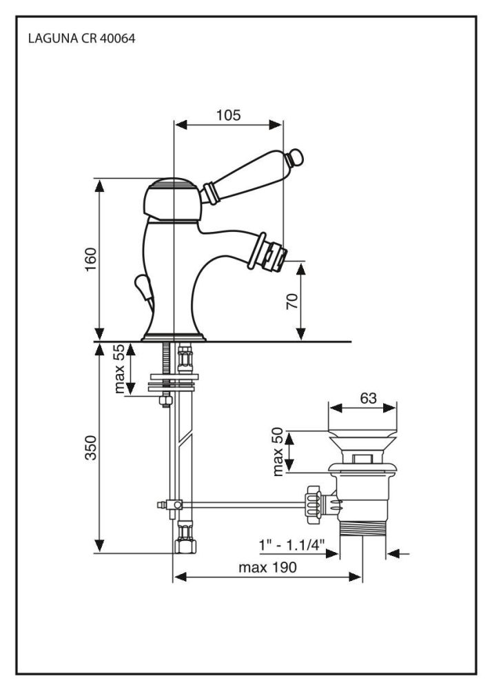 Emmevi Laguna, однорычажный смеситель для биде с донным клапаном, цвет бронза, артикул 40064/BR