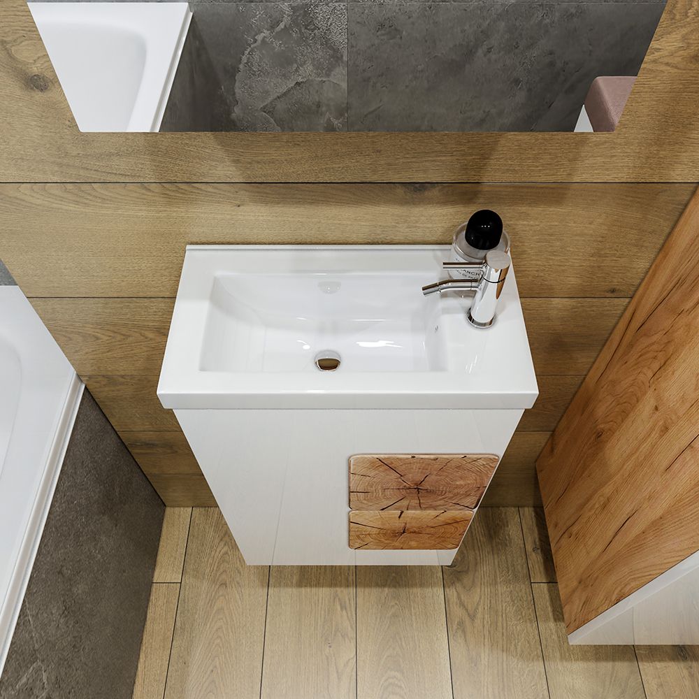 Тумба под раковину подвесная Бриклаер Форест дуб золотой/белый, 40 см, артикул 4627125416736