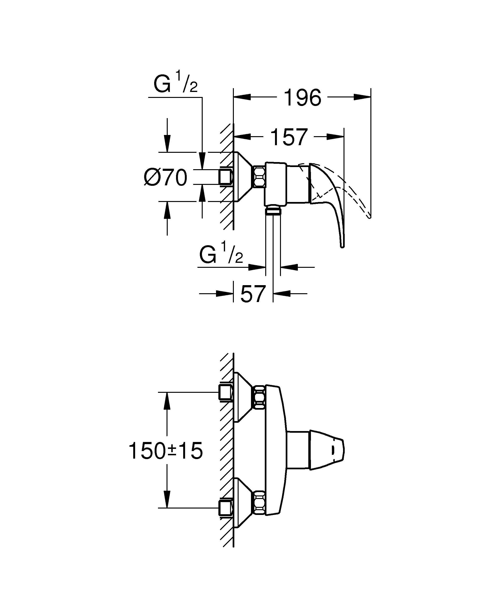 Смеситель для душа GROHE Start Curve, настенный монтаж, хром (23767000)