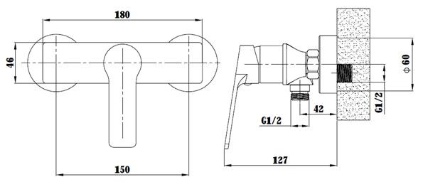 Смеситель Singapore black для душа, без акс., артикул: SB 80
