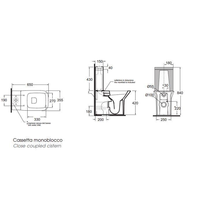 AZZURRA Механизм в комплекте с кнопкой двойного слива 3/6л.(подключение нижнее и боковое), цвет хром