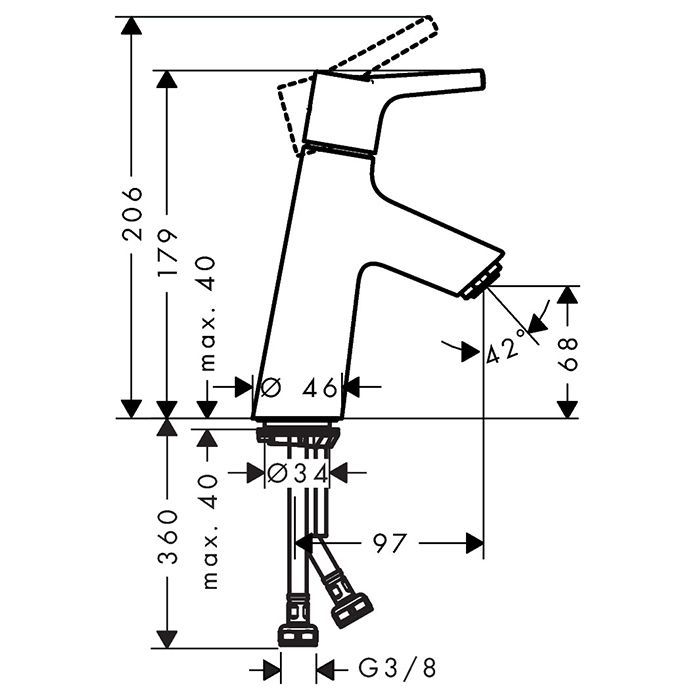 HG Talis S Смеситель для раковины 80, на 1 отв, без донного клапана, излив 97мм, h68мм, цвет: хром HG Talis S Смеситель для раковины 80, на 1 отв, без донного клапана, излив 97мм, h68мм, цвет: хром
