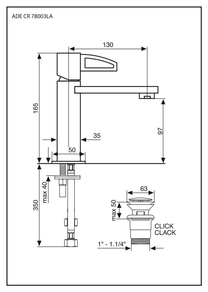 Emmevi Ade, однорычажный смеситель для раковины, ручка со стержнем (излив 13 см), с донным клапаном click-clack, цвет хром, артикул 78003LA/CR