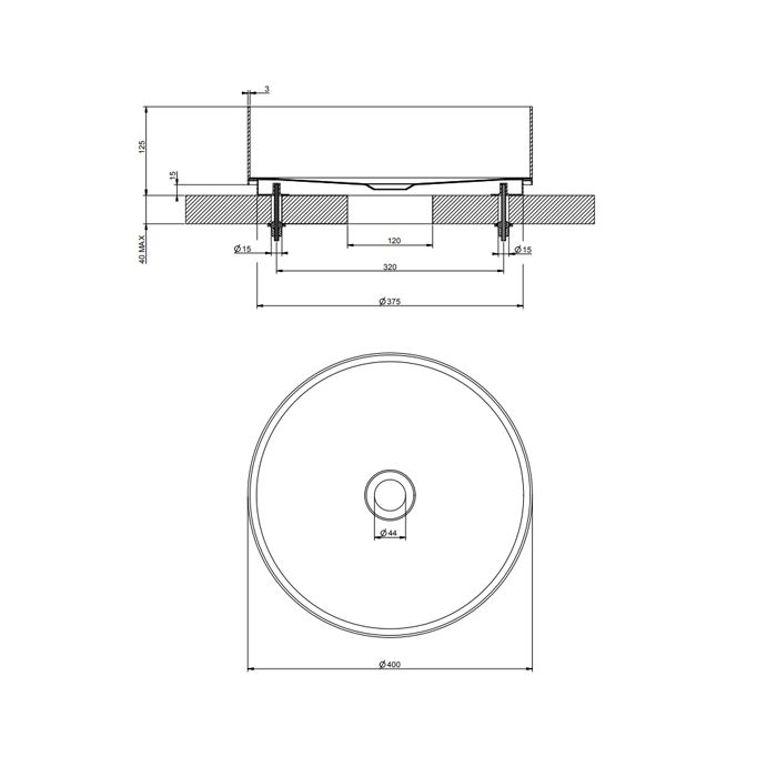 GESSI 316 Раковина Ø400 мм., для установки на столешницу, без перелива, нержавеющая сталь, цвет черный матовый
