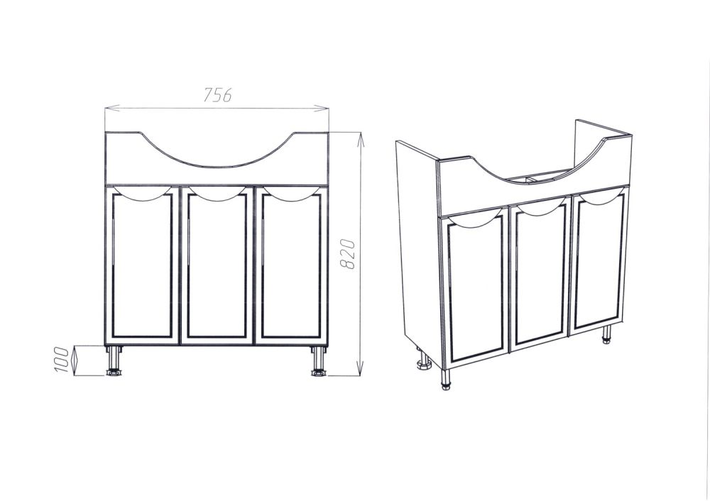 Тумба VIANT "Лима" 3 ств 320х950х820 под раковину 1WH207777 (Энигма 100) (VLIM100EN-T3ST), артикул VLIM100EN-T3ST