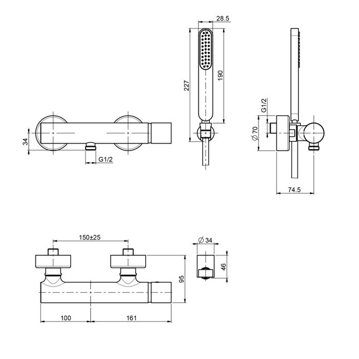 FIMA|Carlo Frattini Nomos go Смеситель для душа внешнего монтажа, с душевым комплектом, цвет хром
