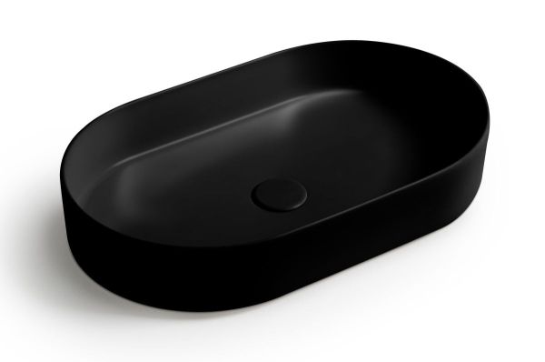 White Ceramic Blade, накладная овальная раковина 60x36x12h см, цвет черный матовый