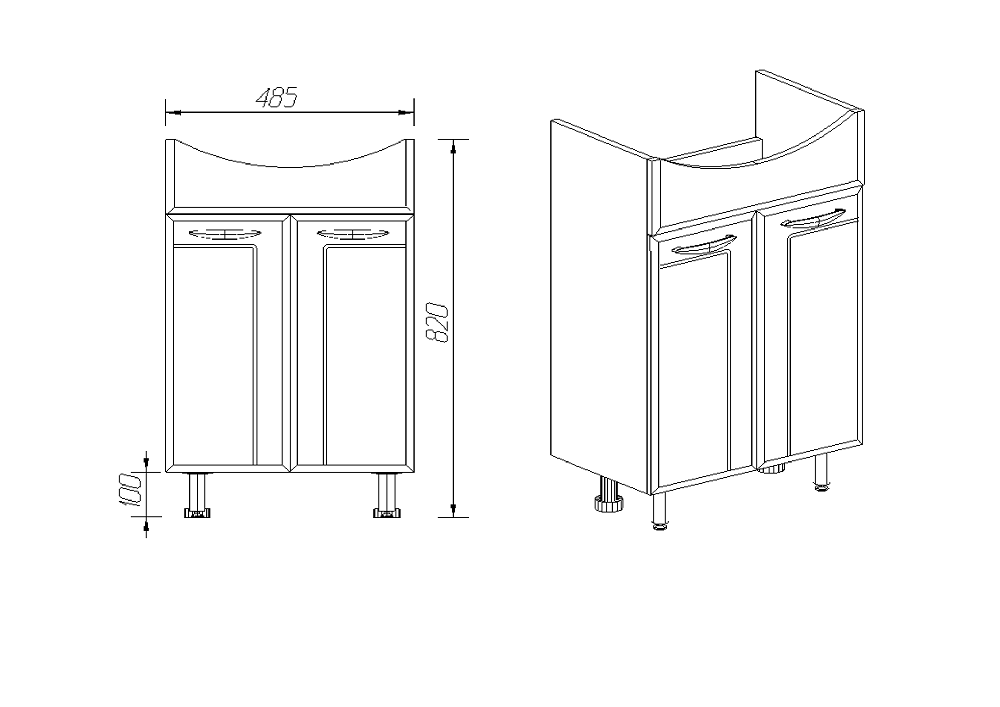Тумба VIANT "Прага" 2 ств 285х500х820 под раковину .S-UM-ERI55/1-w (ERICA 55) (VPRA55AN-T2ST), артикул VPRA55AN-T2ST