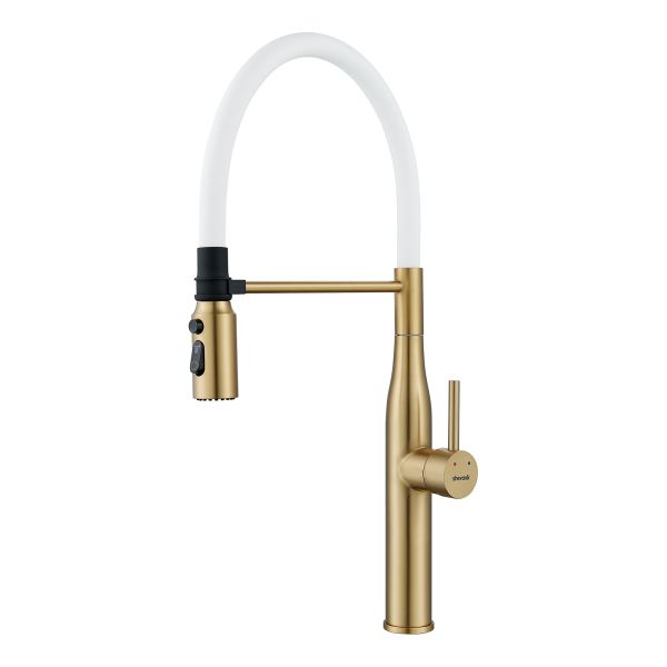 Смеситель для кухни с гибким изливом и режимом "душ" Shevanik S123G-1, золотой сатин