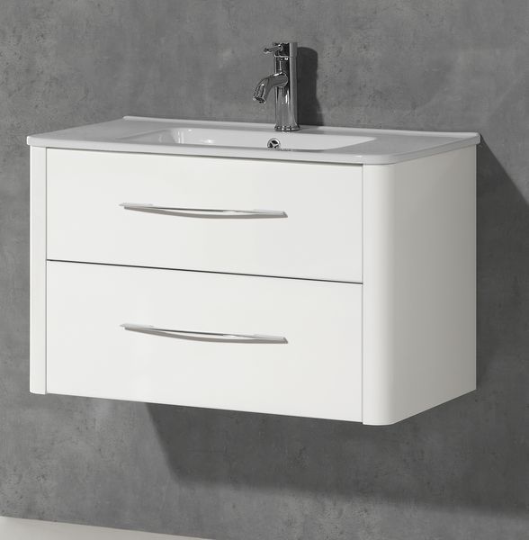 IBX ASUN, тумба под раковину 80 см, 2 ящика с ручками, цвет белый глянцевый лак