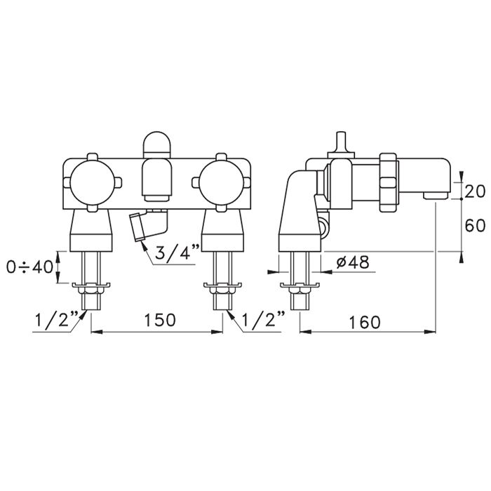 Stella Aster Смеситель на борт ванны на 2 отверстия 3267RG, цвет: хром