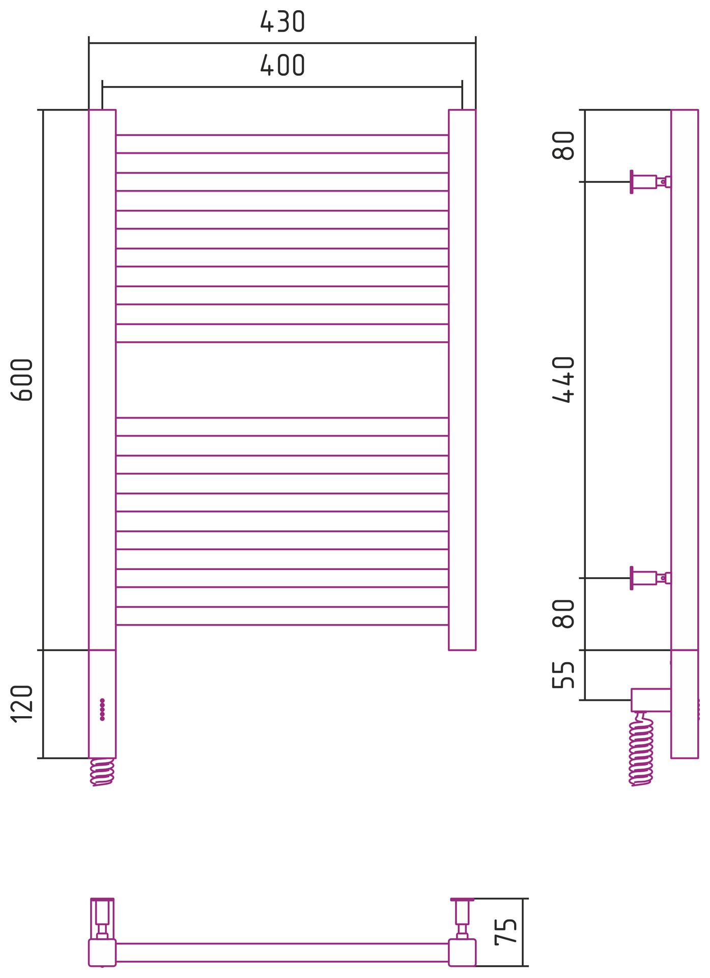 Полотенцесушитель электрический "МОДУС 3.0" 600х400 / МЭМ левый (Матовая шампань)