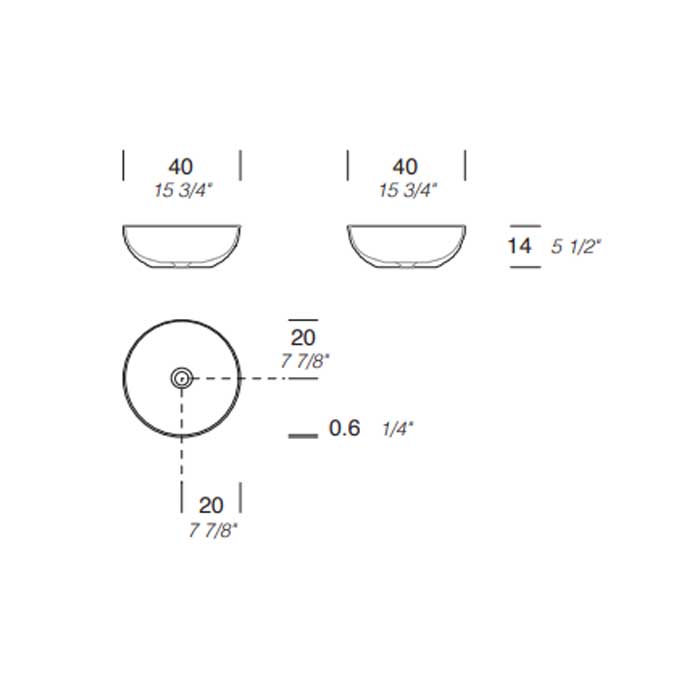 MILLDUE  Раковина чаша BOWL 40  из CERAMILUX ,40х14 см, без отв для смесителя, цвет белый матовый MILLDUE  Раковина чаша BOWL 40  из CERAMILUX ,40х14 см, без отв для смесителя, цвет белый матовый