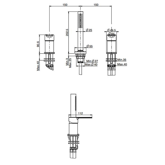 Fima Carlo Frattini Mast Смеситель на борт ванны, на 3 отв., с ручным душем, цвет: чёрный матовый Fima Carlo Frattini Mast Смеситель на борт ванны, на 3 отв., с ручным душем, цвет: чёрный матовый