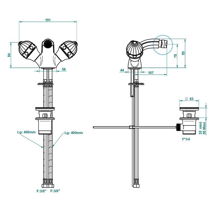 THG CHEVERNY LAPIS LAZULI Смеситель для биде на 1 отверстие, с донным клапаном, вставки лазурит, цвет полированное золото