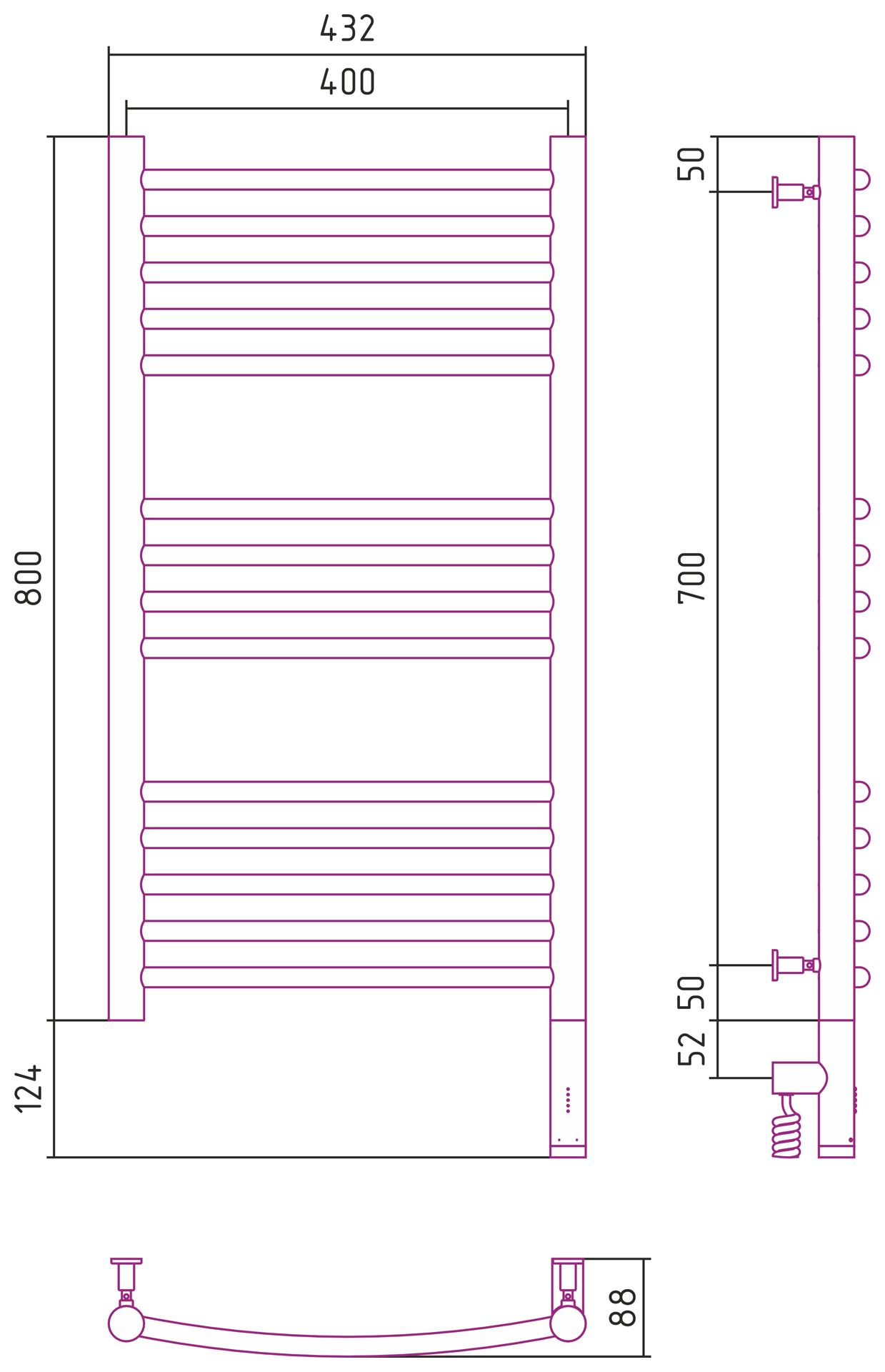 Полотенцесушитель электрический "БОГЕМА 3.0" 800х400 / МЭМ правый (Матовая шампань)