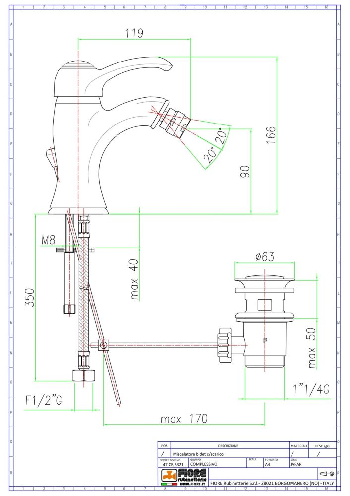 Fiore Jafar, однорычажный смеситель для биде c донным клапаном, цвет хром
