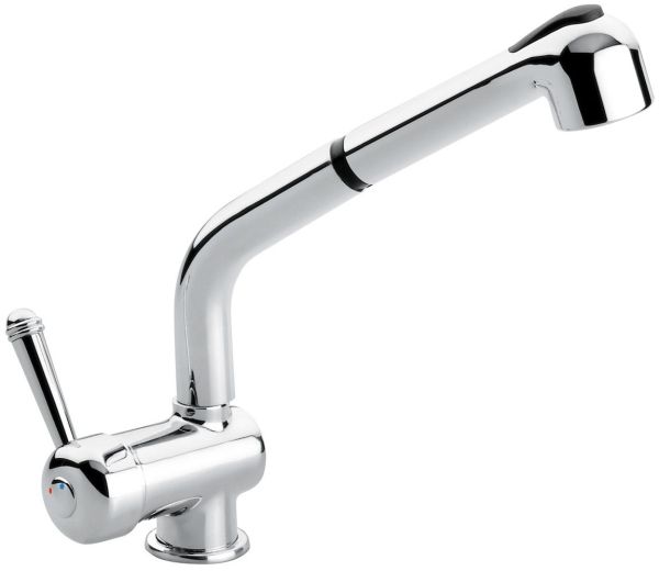Emmevi Laguna, однорычажный кухонный смеситель (поворотный и вытяжной излив 24 см), с металлической ручкой и без донного клапана, цвет хром