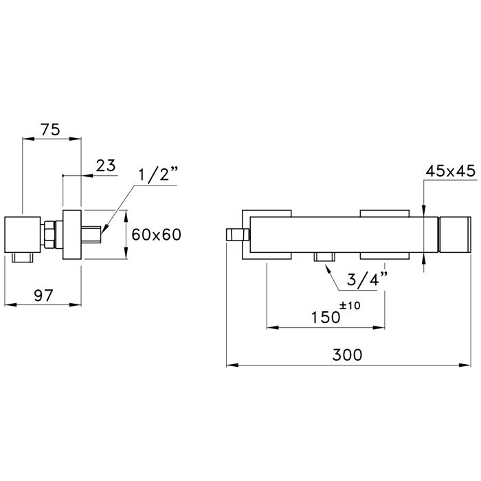 Stella Bamboo Quadro Смеситель для душа 3283А, вывод снизу, цвет: хром