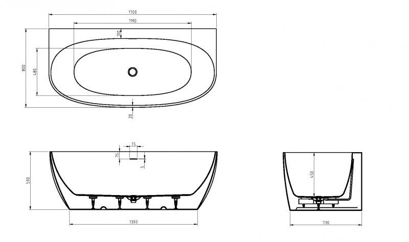 Акриловая ванна CEZARES CZR-STYLUS-WALL-170-80-59, артикул CZR-STYLUS-WALL-170-80-59