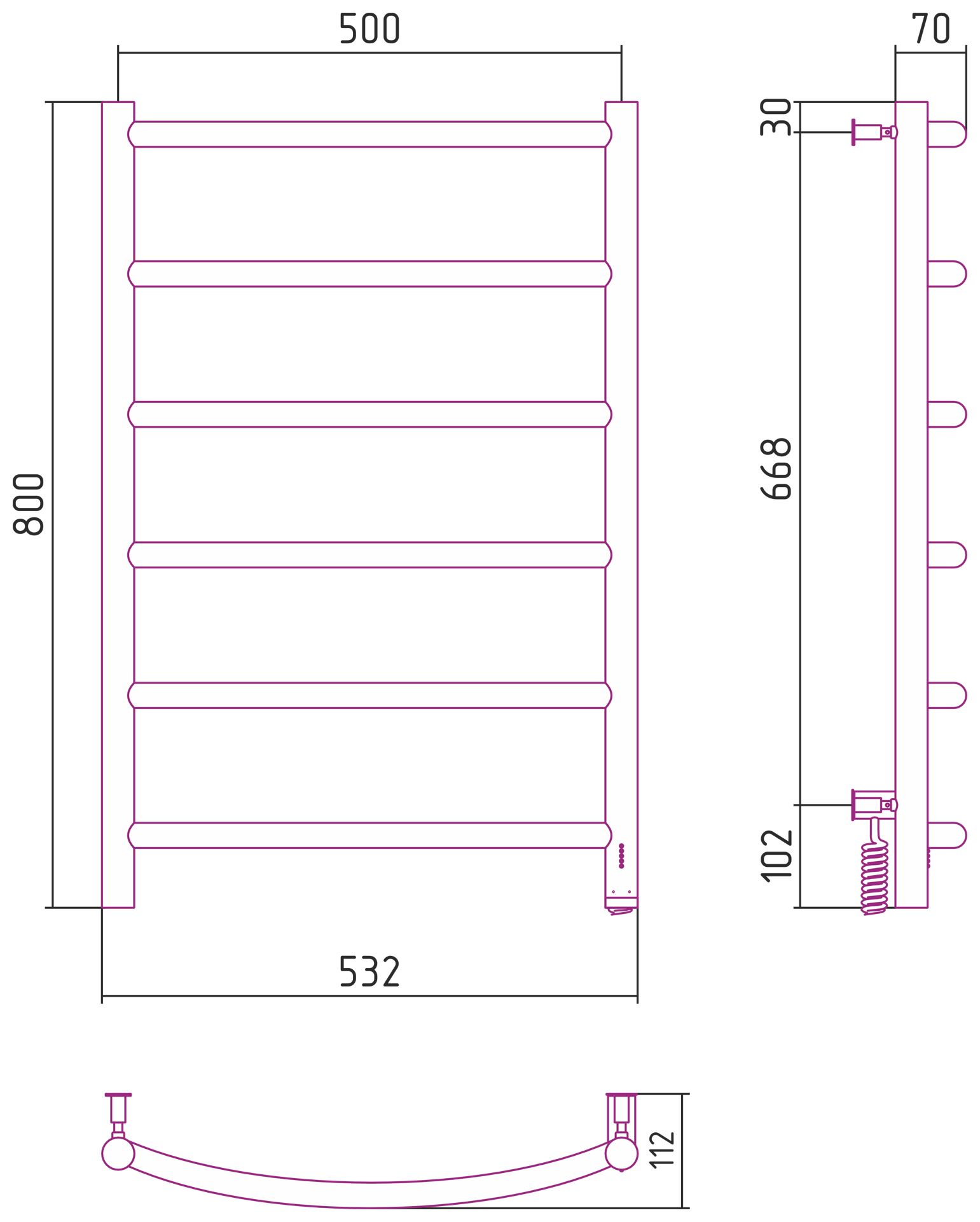 Полотенцесушитель электрический "ГАЛАНТ 4.0" 800х500 правый (Белый)