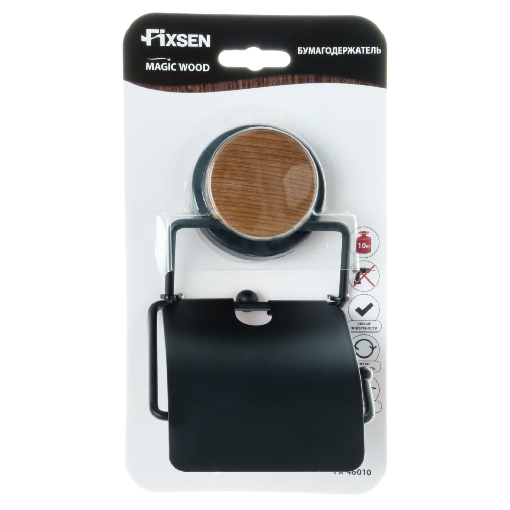 Держатель для туалетной бумаги FIXSEN MAGIC WOOD FX-46010, черный/коричневый, артикул FX-46010