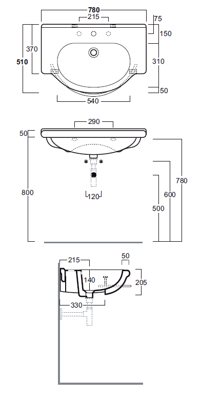 SIMAS Top e lavabi d'arredo Консоль 78см "SANREMO" с 1 отвер., цвет белый