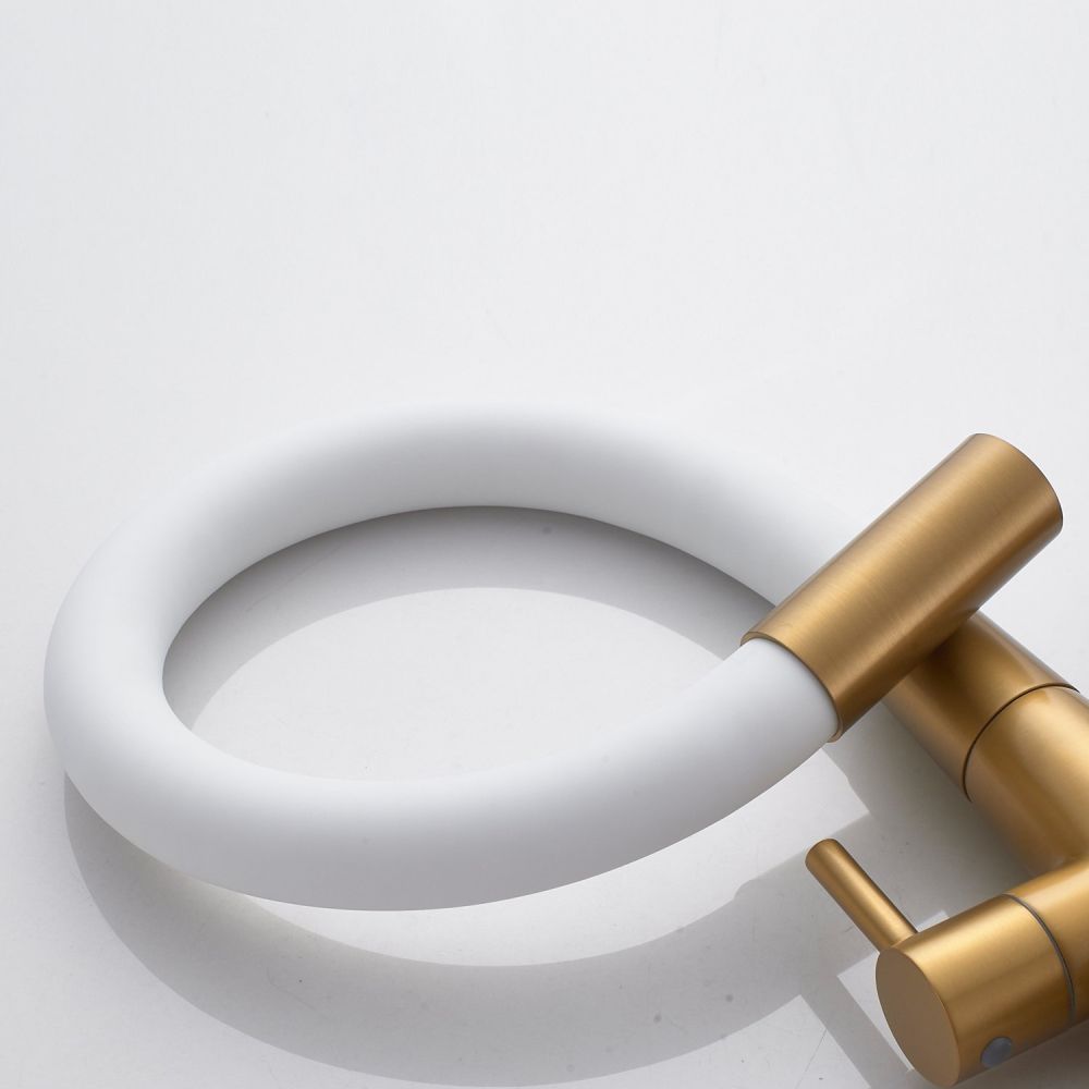 Смеситель для кухни с гибким изливом и подключением фильтра Shevanik S668G, золотой сатин/белый, артикул S668G