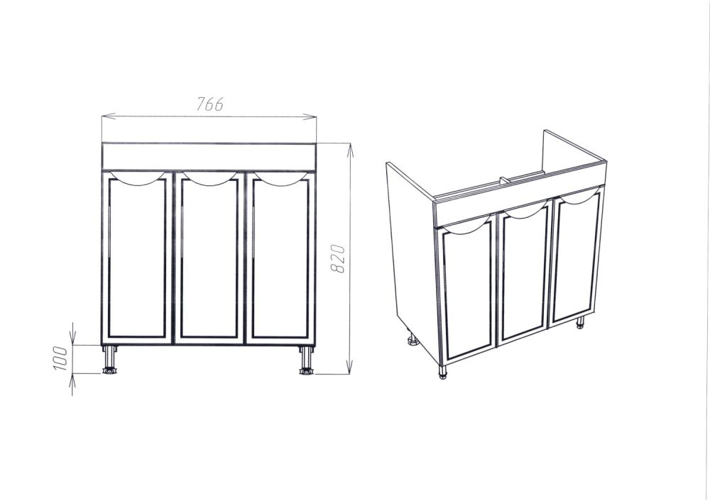 Тумба VIANT "Лима" 3 ств 425х760х820 под раковину .S-UM-COM80/1-w (COMO 80) (VLIM80CO-T3ST), артикул VLIM80CO-T3ST