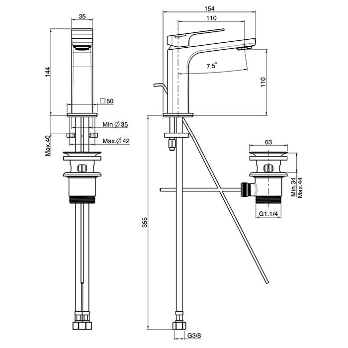 FIMA|Carlo Frattini Fit Смеситель для раковины на 1 отв, с донным клапаном, h110мм излив 110мм, цвет: хром FIMA|Carlo Frattini Fit Смеситель для раковины на 1 отв, с донным клапаном, h110мм излив 110мм, цвет: хром