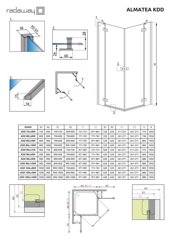Душевой уголок Radaway Almatea KDD 75x90 L профиль Хром стекло прозрачное