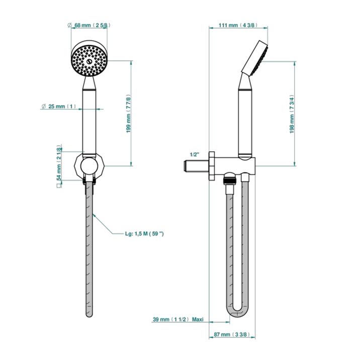 THG Les Ondes Душевой набор с ручным душем, настенным держателем с подводом воды и шлангом 1500 мм., цвет Soft matt gold