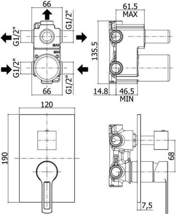 Смеситель для душа Paffoni Ringo RIN019CR/M (с внутренней частью) Смеситель для душа Paffoni Ringo RIN019CR/M (с внутренней частью)