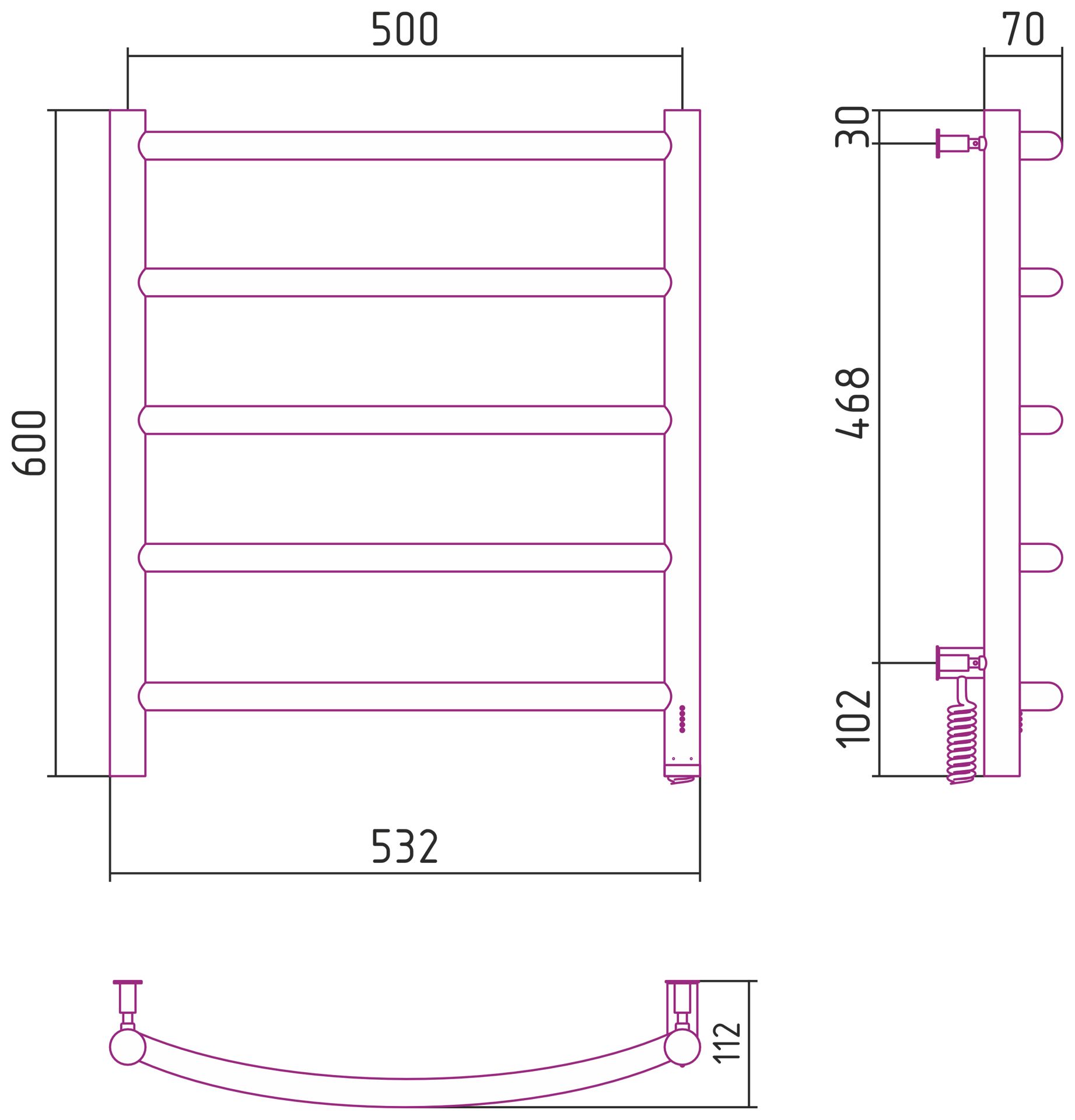 Полотенцесушитель электрический "ГАЛАНТ 4.0" 600х500 правый (Матовый белый)