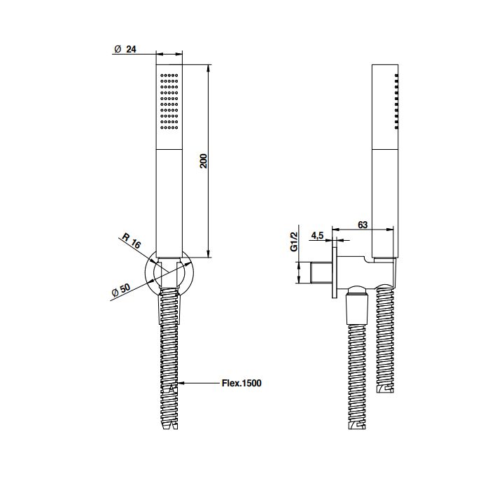 Bongio Ручной душ с гибким шлангом 1500 мм, цвет nero opaco