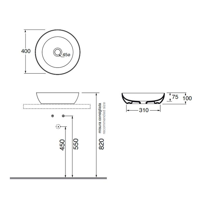 AZZURRA ELEGANCE CIRCLE  раковина чаша 40х40х10см без отв. под смеситель , цвет carbone