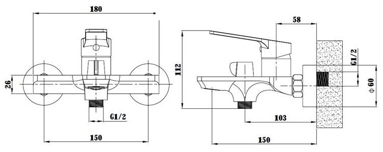 Смеситель Singapore black для ванны, с коротким изливом, c акс., артикул: SB 54