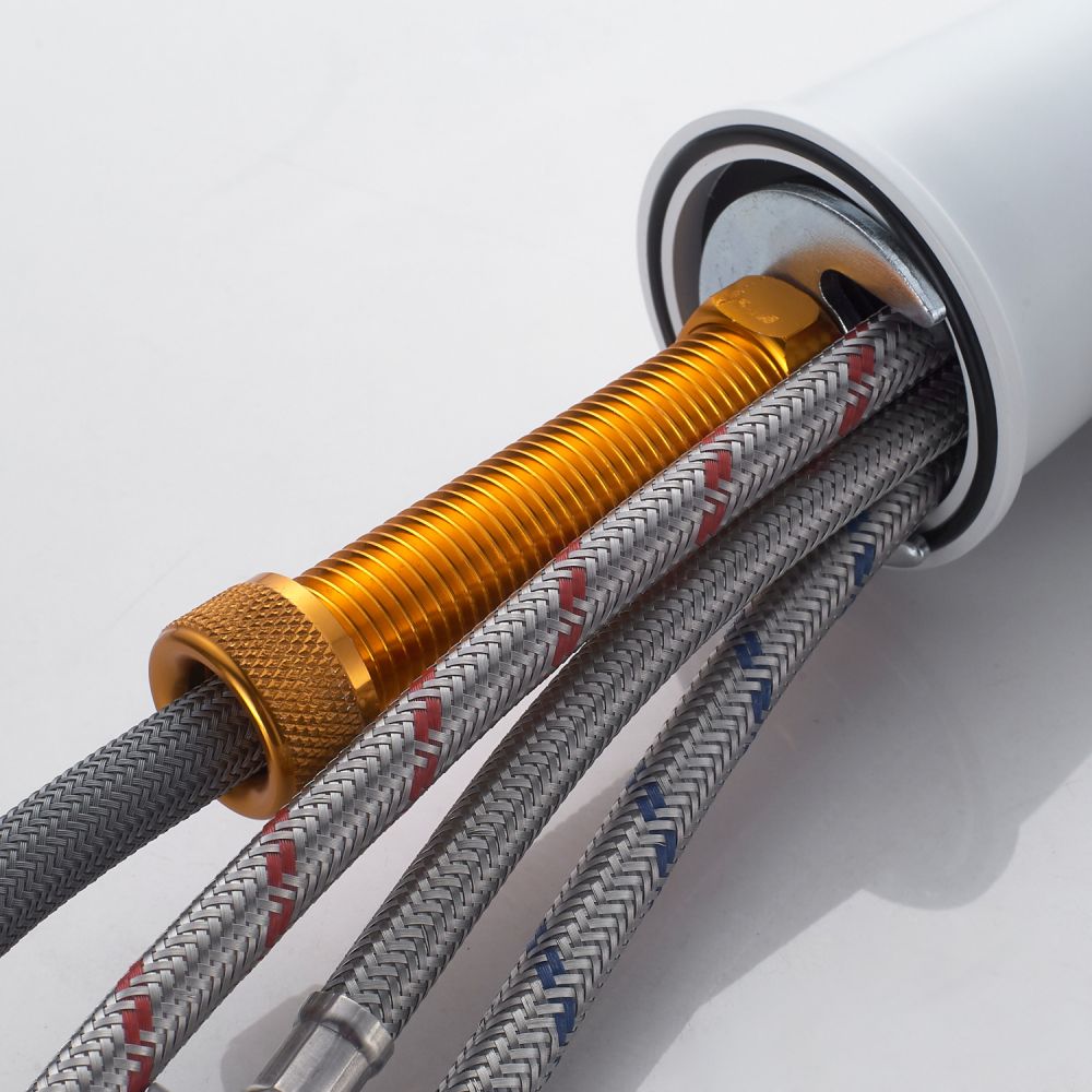 Смеситель для кухни с выдвижным изливом Shevanik S363C, белый