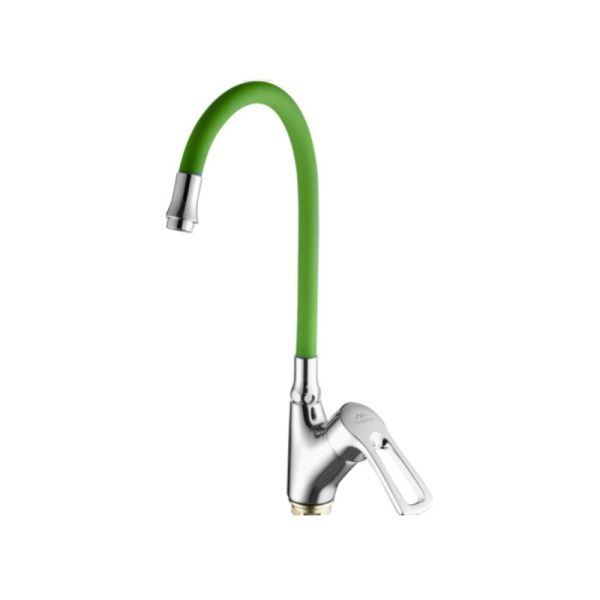 Смеситель для кухни с гибким изливом FASHUN A4466+A7251, хром/зеленый