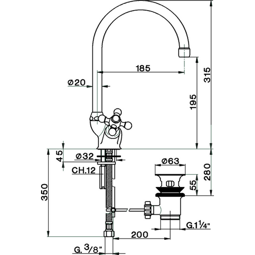 CISAL Arcana Ceramic Смеситель для кухни на 1 отверстие с донным клапаном, цвет хром