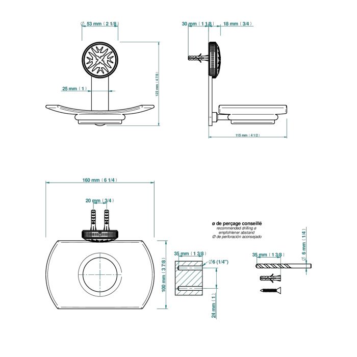 THG HIRONDELLES Мыльница стеклянная, настенная, цвет Umber color PVD