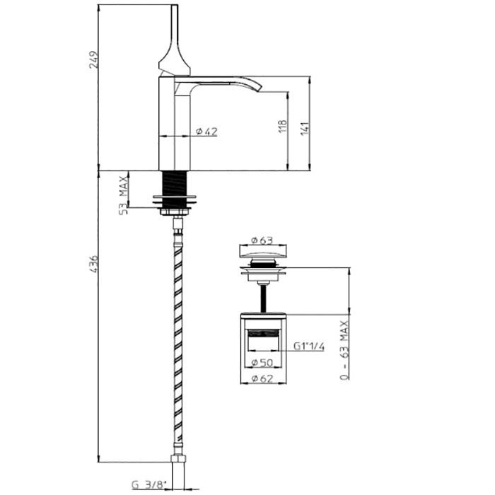 Смеситель для раковины, Bossini, APICE-M, тип открывания воды-однорычажный, с прямоугольным аэратором, монтаж-на раковину/столешницу, отверстия для монтажа-1, высота, мм-249, донный клапан-есть, тип подводки-гибкая, стандарт подвода воды-3/8", цвет-хром Смеситель для раковины, Bossini, APICE-M, тип открывания воды-однорычажный, с прямоугольным аэратором, монтаж-на раковину/столешницу, отверстия для монтажа-1, высота, мм-249, донный клапан-есть, тип подводки-гибкая, стандарт подвода воды-3/8", цвет-хром