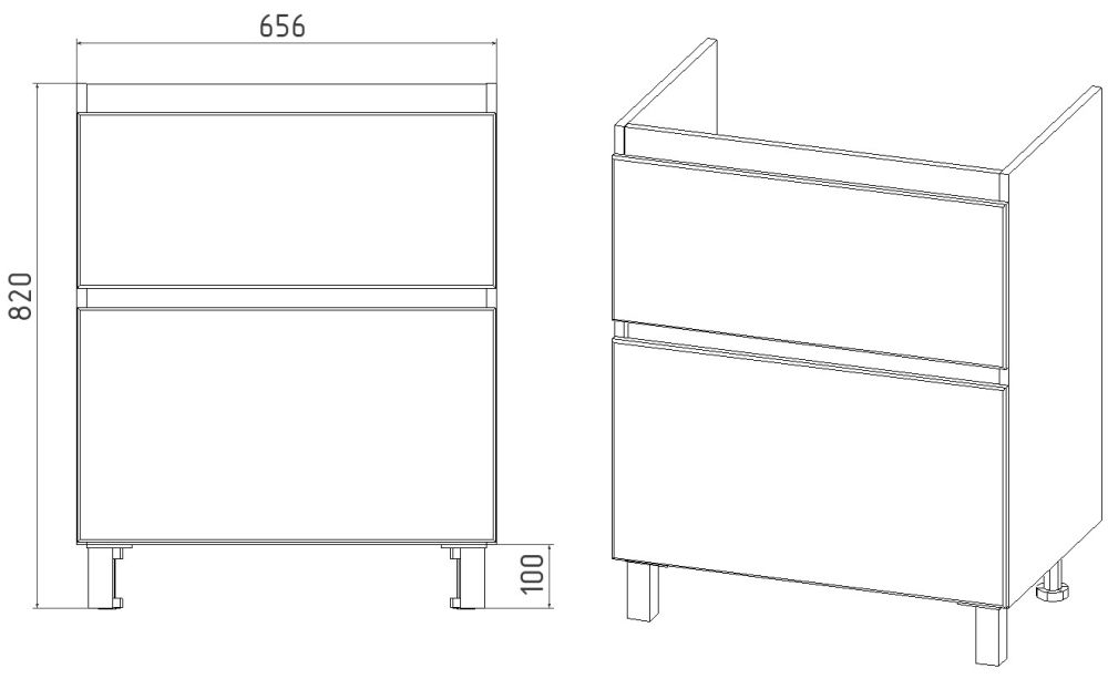 Тумба VIANT "Мальта" 2 ящика 425х655х820 под раковину .S-UM-COM70/1-w (COMO 70) (VMAL70CO-T2Y), артикул VMAL70CO-T2Y