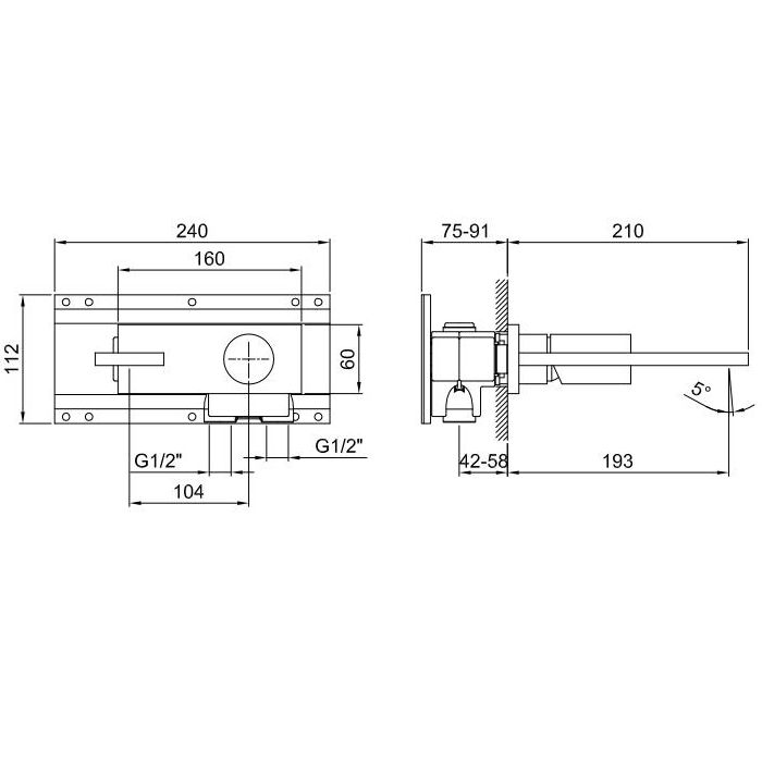 Fantini Milano Смеситель для раковины, встраиваемый, на 2 отв., без донного клапана, излив 190мм, (наружняя часть), цвет: матовая натуральная сталь
