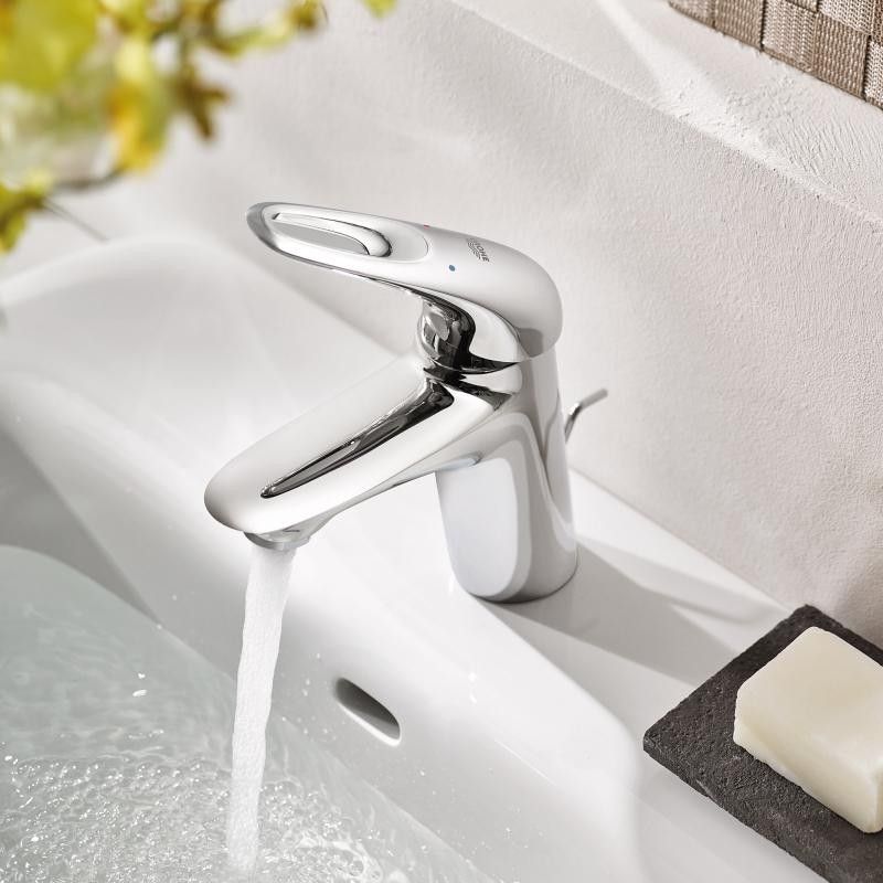 Смеситель для раковины GROHE Eurostyle new с донным клапаном и энергосберегающим картриджем, хром (23374003)