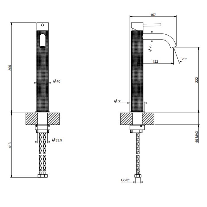 GESSI 316 Смеситель для раковины на 1 отверстие, высокий, h=305мм, без донного клапана, излив 123мм, цвет: brushed black metal pvd GESSI 316 Смеситель для раковины на 1 отверстие, высокий, h=305мм, без донного клапана, излив 123мм, цвет: brushed black metal pvd