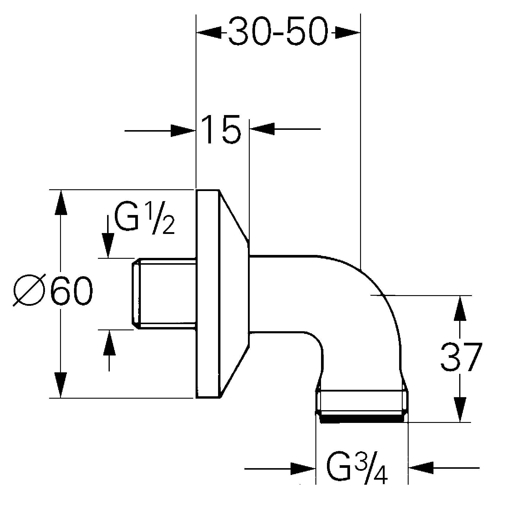 Уголок подключения 1/2 дюйма x 3/4 дюйма GROHE, хром (12063000) Уголок подключения 1/2 дюйма x 3/4 дюйма GROHE, хром (12063000)